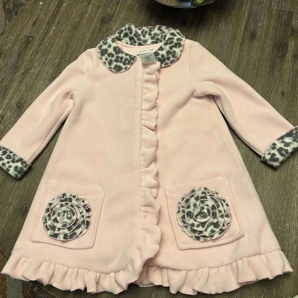 Jessica Ann Girls Button Up‎ Coat Pink Flower Details-Size: 4T Toddler